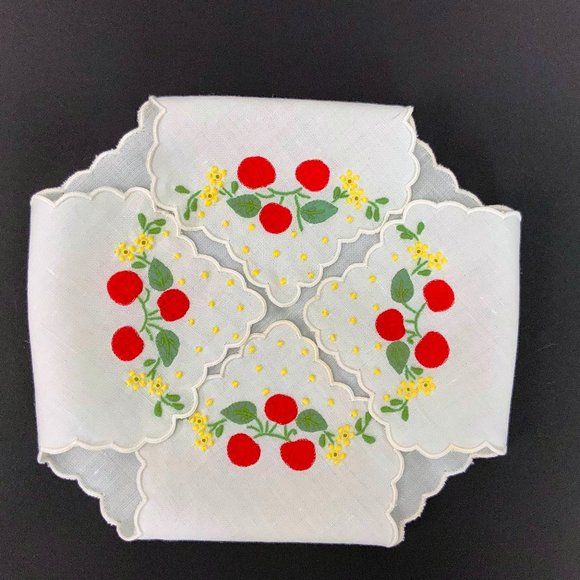 Vintage Other - Vintage Bread  Busket  Liner Napkin Red Cherries